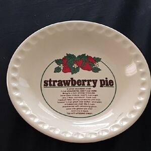 Strawberry 1970 Vintage Pie Recipe Ceramic Pie Plate 10inch Cottage Core Kitchen